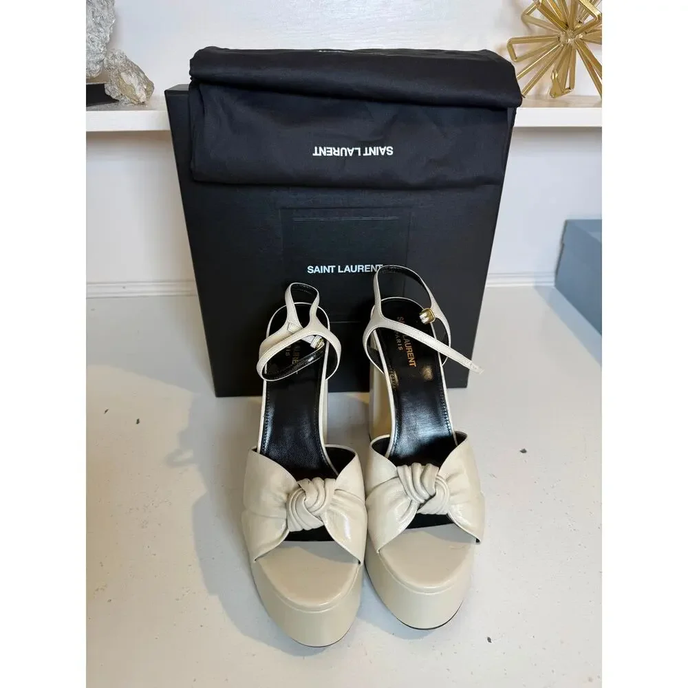 NWB Saint Laurent Bianca 125 Leather Platform Sandals Pearl Womens Size 41